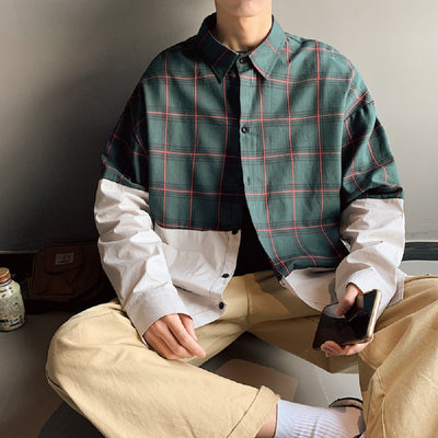 Camisa de Cuadros Japonesa con Costuras Artesanales para Hombre - Image 3