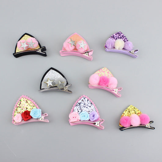 Set de 2 Clips Decorativos para Niñas - Flores Brillantes Arcoíris con Orejas de Gato y Conejo - Image 3