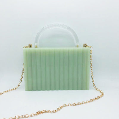 Bolso Clutch Cuadrado Pequeño con Rayas Verticales y Asa Transparente - Image 7
