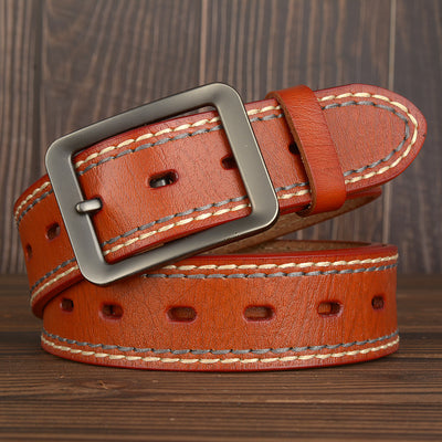 Cinturón de Cuero Genuino Doble Línea para Hombre con Hebilla Japonesa - Image 13