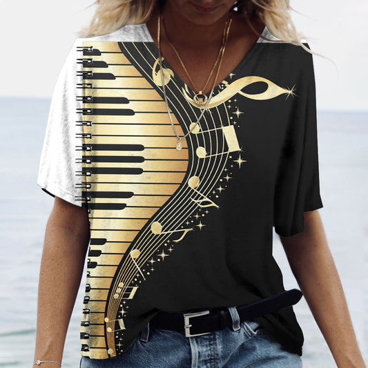 Playera Oversized Estampada Cuello V para Mujer - Image 2
