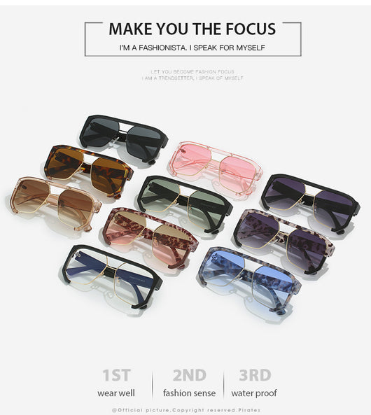 Black frame large rim hip hop sunglasses with gradient purple lenses and a gold-tone double bridge. - Image 16