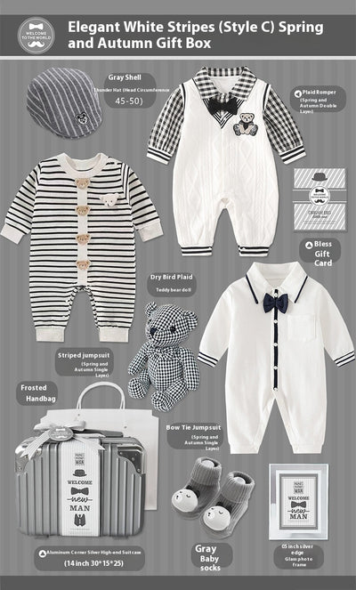 Conjunto de Regalo Elegante para Bebé Niño - Rayas Blancas y Gris - Image 15