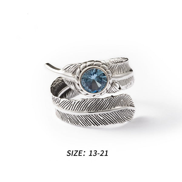 Anillo de Plata Esterlina con Cristal en Forma de Pluma