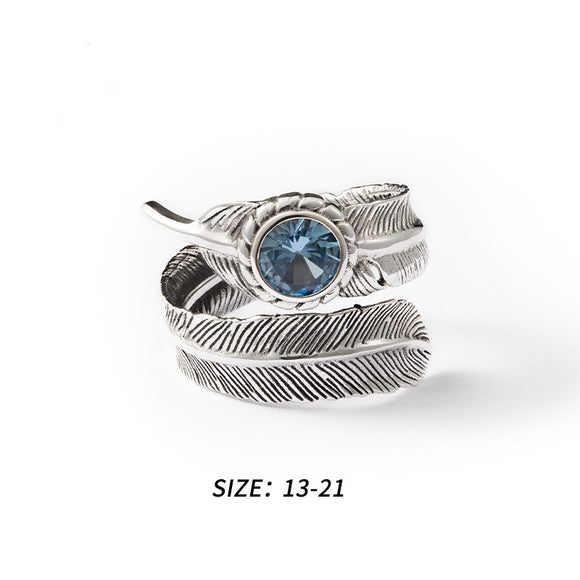Anillo de Plata Esterlina con Cristal en Forma de Pluma