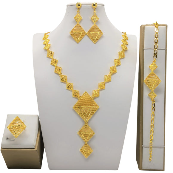 Conjunto de Joyería Chapada en Oro de 24K - Collar, Pulsera y Aretes
