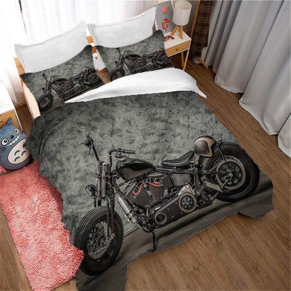 Juego de Edredón Retro Motocicleta Negra - Set de 3 Piezas