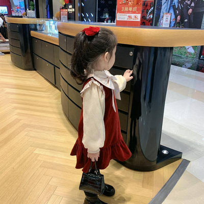 Vestido Sundress de Terciopelo con Lazo Adorable