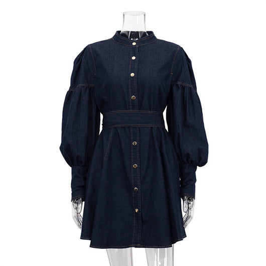 Vestido Camisero Denim con Mangas Farol y Cordones - Image 12