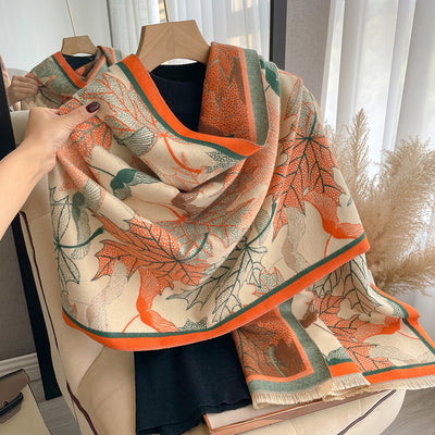 Elegante Pashmina Artificial para Mujer con Estampado de Hojas de Arce
