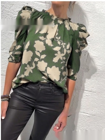 Blusa Suelta Estampado Floral Grande Cuello V y Mangas Murciélago - Image 11