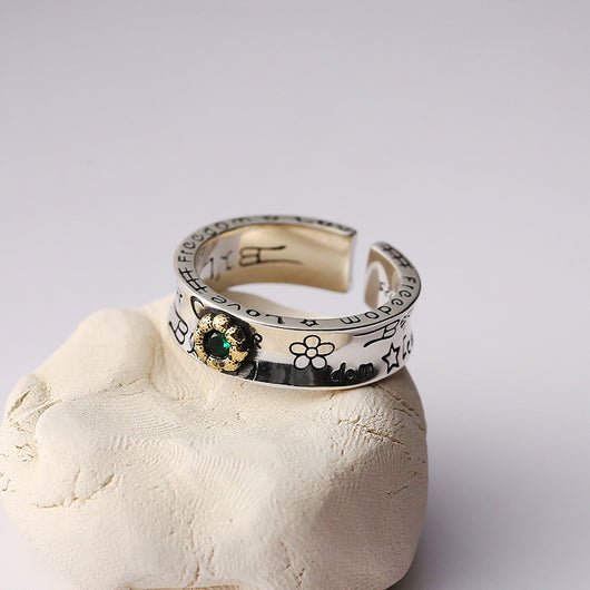 Anillo de Plata Esterlina 925 con Esmeralda Estilo Graffiti - Image 10