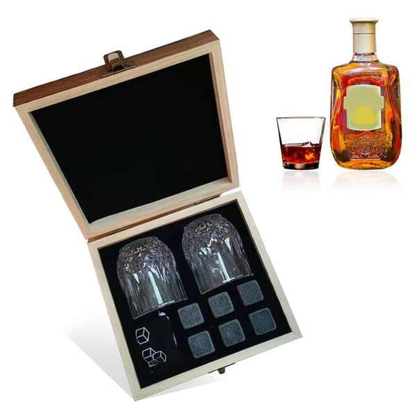 Set de Whisky Premium con Piedras de Hielo y Caja de Madera