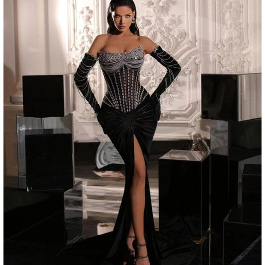 Vestido Largo con Pliegues y Abertura en Piso - Image 9