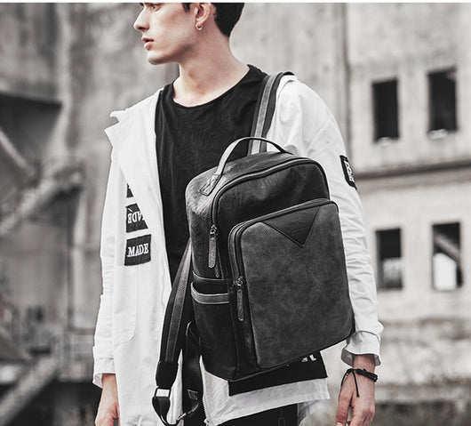 Mochila Escolar Impermeable de Cuero PU Negro para Hombre - Image 5