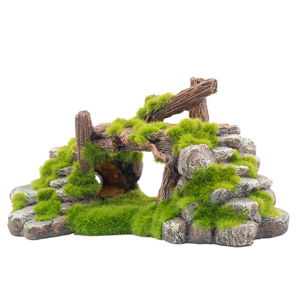 Decoración de Acuario con Piedra Natural y Efecto Musgo Flocking