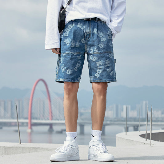 Shorts Jacquard Denim Hombre Talla Grande Estilo Suelto Estampado Completo - Image 2