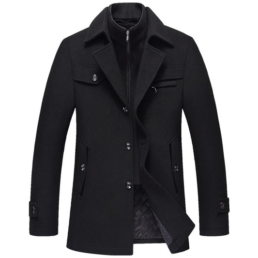 Abrigo de Lana para Hombre Invierno Slim Fit Cuello Desmontable