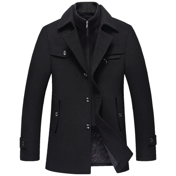Abrigo de Lana para Hombre Invierno Slim Fit Cuello Desmontable