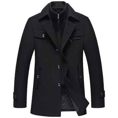 Abrigo de Lana para Hombre Invierno Slim Fit Cuello Desmontable