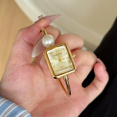 Reloj Pulsera Lujo Perla Cuadrada Dorado para Mujer - Image 17