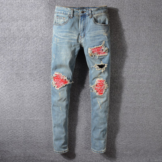 Pantalones Jeans Slim Fit con Pliegues y Bloques de Color para Hombre - Image 13