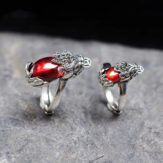 Anillo Vintage Granate Rojo en Ágata Calcedonia para Hombre y Mujer - Image 5