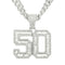 Mens Fashion Full Diamond Number 50 Pendant Necklace Plateado With Chain