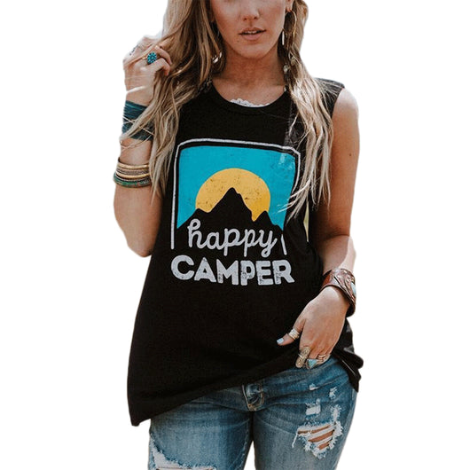 Camiseta sin Mangas para Mujer Happy Camper - Diseño Estampado Casual - Image 7