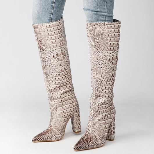 Botas Altas de Cuero con Tacón Grueso y Punta Afilada - Tallas Grandes - Image 9