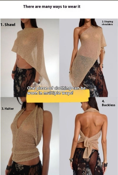 Blusa Tejida de Protección Solar con Capa Irregular para Mujer - Image 31