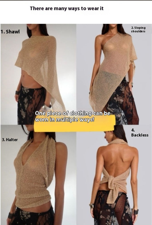 Blusa Tejida de Protección Solar con Capa Irregular para Mujer - Image 31