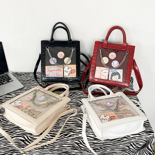 Bolso Bandolera Transparente Cuadrado de Gran Capacidad para Estudiantes