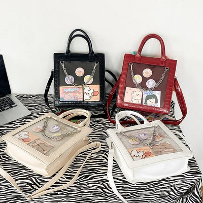 Bolso Bandolera Transparente Cuadrado de Gran Capacidad para Estudiantes