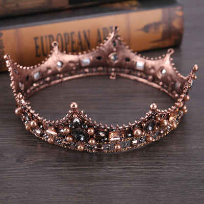 Corona Tocado Círculo Completo Diamantes y Perlas Estilo Retro