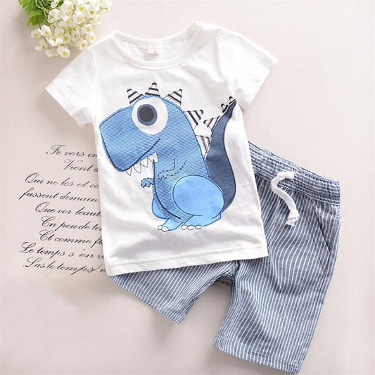 Conjunto Infantil Dinosaurio Cartoon con Franjas - Playera y Shorts