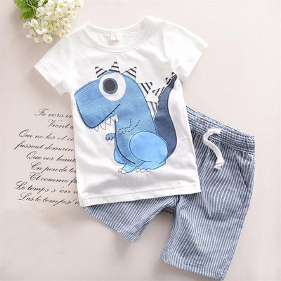 Conjunto Infantil Dinosaurio Cartoon con Franjas - Playera y Shorts