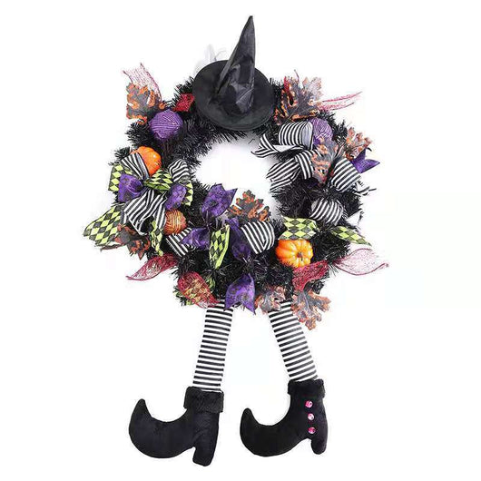 Corona Decorativa Halloween con Bruja, Calabaza y Piernas - Adorno para Puerta - Image 11