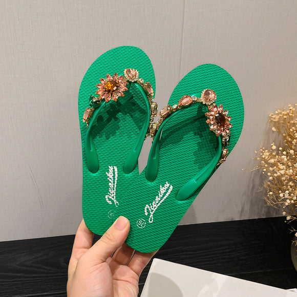Sandalias de Playa Verano con Diamantes - Chanclas Elegantes de Alto Grado