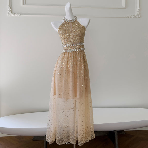Vestido Largo de Lentejuelas y Gasa para Cena - Image 9