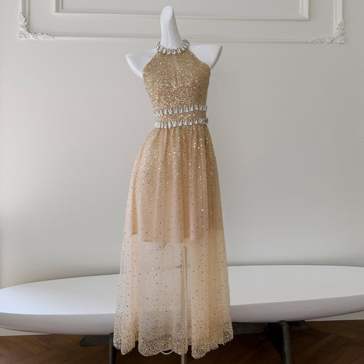 Vestido Largo de Lentejuelas y Gasa para Cena - Image 9
