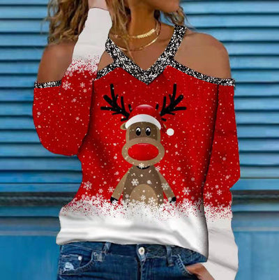 Blusa Navideña Cuello V Manga Larga para Mujer - Image 8