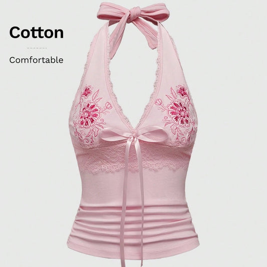 Chaleco Halter de Encaje Floral Bordado Ajustado y Estilizador - Image 2