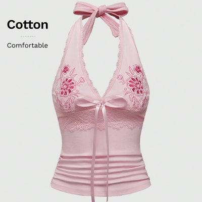 Chaleco Halter de Encaje Floral Bordado Ajustado y Estilizador - Image 2