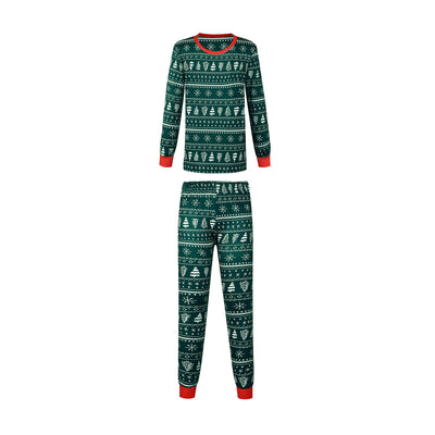 Red and white Christmas print one-piece pajama suit with moose, snowflake, and Christmas tree patterns. - Image 11