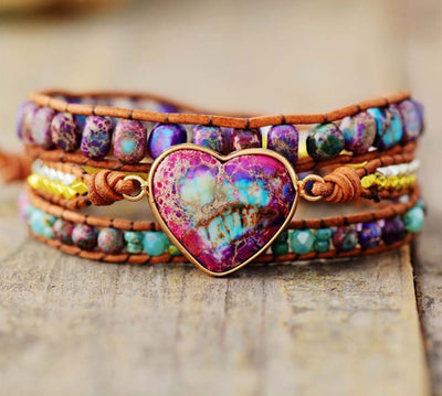Pulsera de Cuero de Vaca con Tres Círculos Piedra Emperador y Cuentas - Image 9