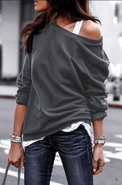 Playera Casual de Cuello Oblicuo y Manga Larga para Otoño e Invierno - Image 11