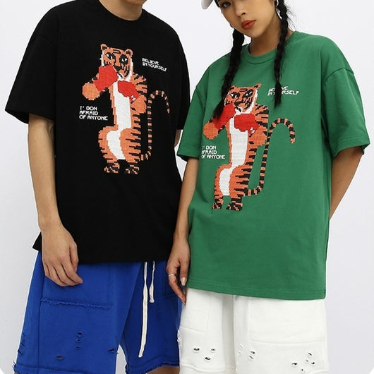 Camiseta Suelta Estampado Anime Tigre Manga Corta Unisex - Image 2