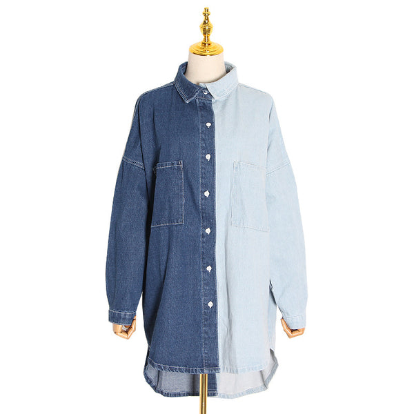Camisa Suelta para Mujer con Contraste de Costuras