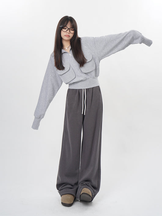Suéter Gris con Cierre Medio - Pullover sin Capucha - Image 2